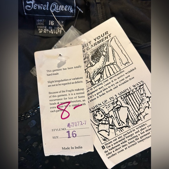 100% Silk Vintage Sequin Dress Jewel Queen Mob Wife Size 16 Hand Made 80s Rare - Picture 10 of 10